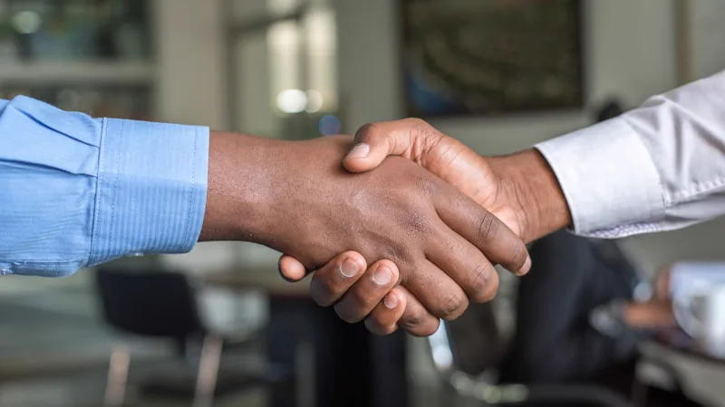 Poignée de main professionnelle pour contrat de création web